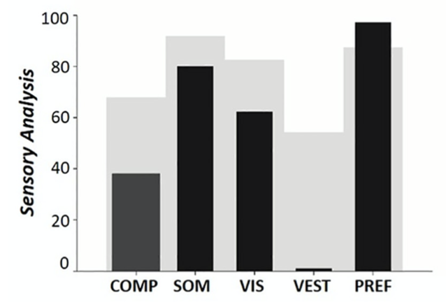 Figure: Sensory organization testing in a patient with Fahr disease.  From Scarano et al. (2022).